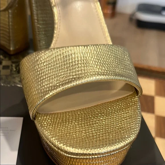 Vince Camuto Gold Metallic Heels with Ankle Strap - Picture 4 of 14